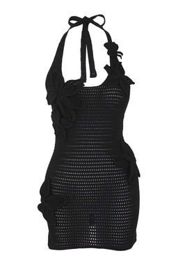 Trendyolmilla Ekru Cicek Detayl? Boyundan Baglamal? Triko Krose Plaj Elbisesi TBESS25EL00145  фото 5