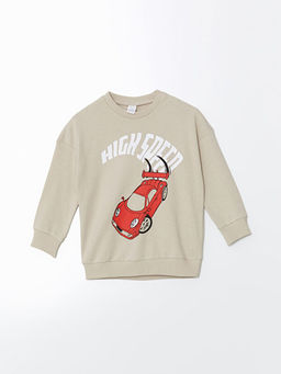 Bisiklet Yaka Bask?l? Erkek Bebek Sweatshirt