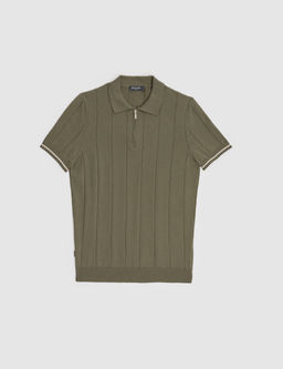 Haki Slim Fit %100 Pamuk Fermuarl_ Polo Yaka Triko Ti__rt