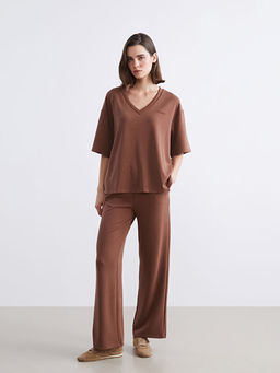 V Yaka Nak??l? Oversize Kad?n Ti??rt