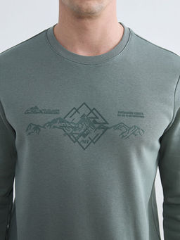 Bisiklet Yaka Bask?l? Erkek Sweatshirt