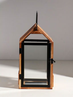 Подсвечник дерево "Дом с панорамным окном" набор 2 шт 10х15х28,5 15х20х36 см