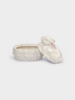 Емкость для хранения, 18х15 см, 740 мл, керамика, молочно-золотистая, Кролик в цветах, White Rabbit