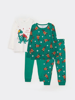 Bisiklet Yaka Uzun Kollu Bask?l? Erkek Bebek 2li Pijama Tak?m?