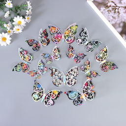 Наклейка бумага, пластик Бабочки на Хэллоуин, серебро, набор 12 шт.