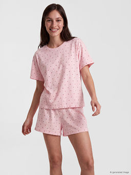 Kiraz Desenli Kad?n ?ortlu Pijama Tak?m?
