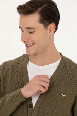 U. S. Polo Assn Мужской базовый трикотажный кардиган цвета хаки меланж - U.s. polo assn фото 2