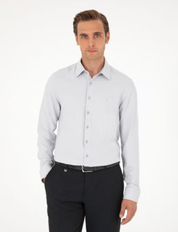Рубашка Pierre Cardin Slim Fit серая с длинным рукавом