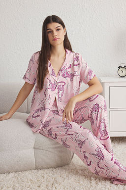 Trendyolmilla Pembe Hayvan Desenli Biyeli Viskon Dokuma Pijama Tak?m? THMSS25PT00022  фото 6