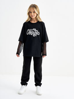 Черные брюки для девочки из футера - Kogankids фото 3