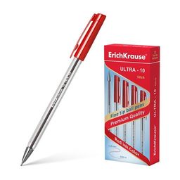 Цена за 12 шт. Ручка шариковая ErichKrause ULTRA-10 Stick Classic 0.7, Super Glide Technology, цвет чернил красный (в коробке по 12 шт.)