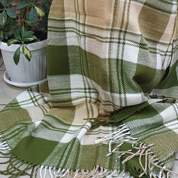 Плед 26% шерсть 140*200 цв."Шотландия" цв. зеленый с беж.