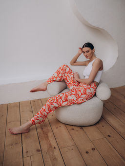 Брюки домашние Indefini из вискозы оранжевые  фото 4