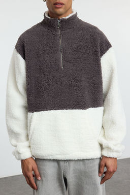 TRENDYOL MAN Fume Unisex Oversize/Genis Kesim Renk Bloklu Dik Yaka S?cak Tutan Pelus Sweatshirt TMNAW25SW00148 - Trendyolmilla фото 7