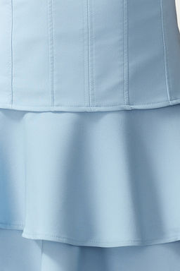 Ac?k Mavi A-Kesim Dokuma K?sa S?k Abiye Elbise TPRSS24EL00149