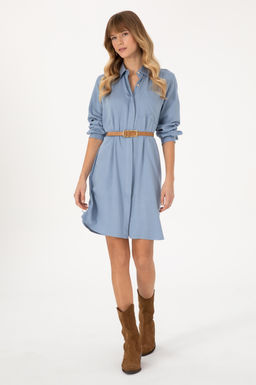 Kad_n A__k Mavi Dokuma Elbise