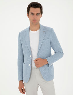 A__k Mavi Slim Fit Keten Kar___ml_ Ceket