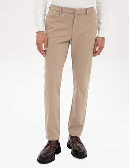 Bej Slim Fit Flanel Dokulu Kuma_ Pantolon