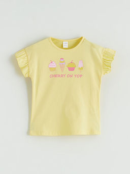 Bisiklet Yaka Bask?l? K?z ?ocuk Ti??rt