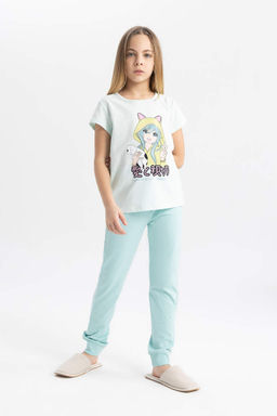 Пижамный комплект с короткими рукавами и принтом для девочек