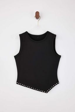 Siyah Fitted/Vucuda Oturan Kolsuz Aksesuar Detayl? Esnek Orme Bluz TWOSS26BZ00030 - Trendyolmilla фото 5