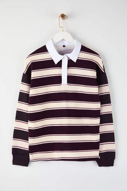 Cok Renkli Cizgili Polo Yaka Oversize/Genis Kal?p Orme Sweatshirt TWOAW26SW00245 - Trendyolmilla фото 5