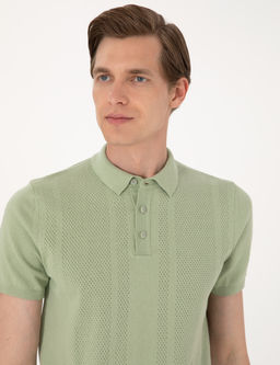 A__k Haki Slim Fit %100 Pamuk Polo Yaka Triko Ti__rt