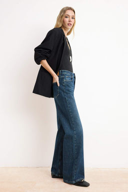 Koyu Mavi Yuksek Bel Az Esnek Wide Leg Genis Paca Jeans TWOSS26JE00153 - Trendyolmilla фото 4