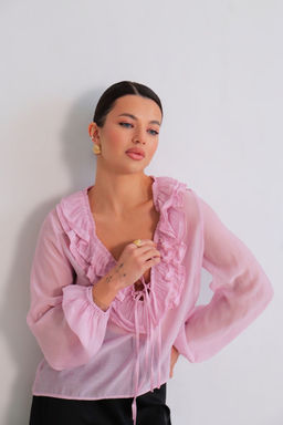 Martichelli Блуза с воланами по воротничку нежно-розовая фото 3