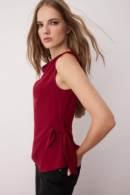 Bordo Kolsuz Saten Baglama Detayl? Dokuma Bluz TWOAW26BZ00056