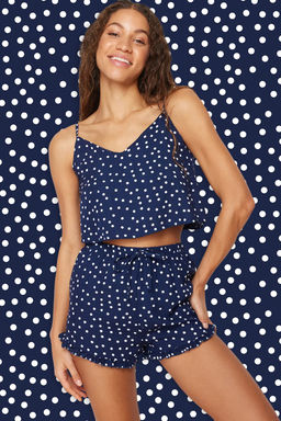 Trendyolmilla Beyaz Puantiyeli F?rf?r Detayl? Ip Ask?l? Viskon Sortlu Dokuma Pijama Tak?m? THMSS21PT0742 фото 33