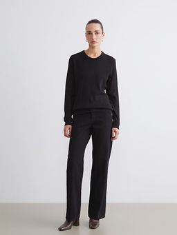 Bisiklet Yaka Kendinden Desenli Kad?n Triko Kazak