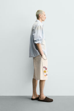 BERMUDA BAGGY FIT PARCHES / Beige
