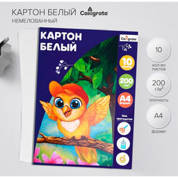 Цена за 4 шт. Картон белый А4 10 листов, Calligrata, 200 г/м², немелованный, односторонний, в папке