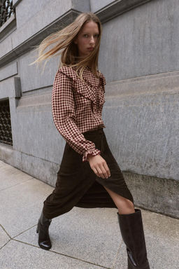 BLUSA VOLANTES CUADROS / Burgundy