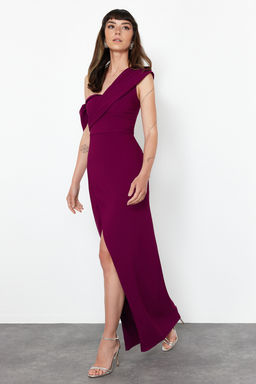 Murdum Dokuma Uzun S?k Abiye Elbise TPRSS24AE00150