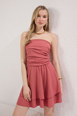 Lacivert Straplez Skater/Belden Ac?lan Fitilli Esnek Mini Orme Elbise TWOSS25EL00667 - Trendyolmilla фото 8