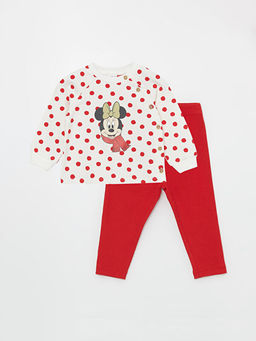 Bisiklet Yaka Minnie Mouse Bask?l? K?z Bebek Sweatshirt ve Tayt 2li Tak?m