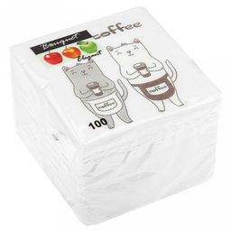 Салфетки бумажные Bouquet Elegant 24х24см, 1 слойные, 100 штук в упаковке, 100% целлюлоза, Cofee Cat (Россия)