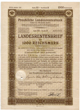 Облигация 4,5% 1000 рейхсмарок 1939 года Германия