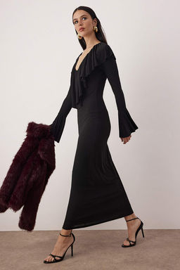 Siyah F?rf?rl? Orme Sandy Midi Astarl? S?k/Gece Elbise TPRSS26EL00001 - Trendyolmilla фото 2