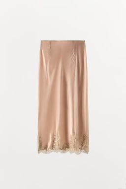 FALDA MIDI SEDA 100% ENCAJE / Rosa tiza - Zara фото 12