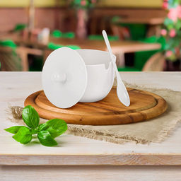 Сахарница пластмассовая Джелли 0,39л, д12,1см h9см, с крышкой, с ложкой, белый (Россия) - Домашняя мода фото 4