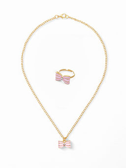 Набор детских украшений Выбражулька «Бантик», 2 предмета: кулон, кольцо, розовый