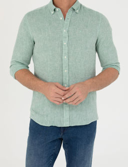 Haki Slim Fit %100 Keten G_mlek