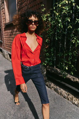 CAMISA POPEL?N OVERSIZE / Rojo