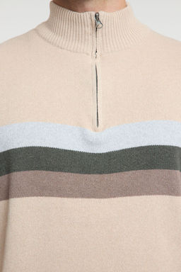 Bej Regular Pamuklu Yar?m Bal?kc? Yaka Renk Bloklu Triko Kazak TMNAW25KZ00013 - Trendyolmilla фото 4