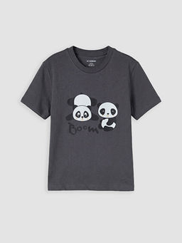 Bisiklet Yaka Panda Bask?l? Erkek ?ocuk Ti??rt