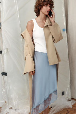 SATIN MIDI SKIRT WITH ASYMMETRIC LACE HEM - Zara фото 7