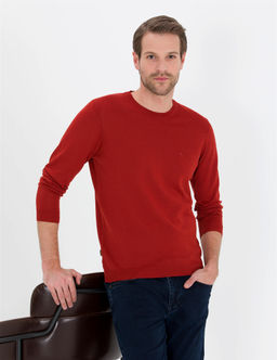 Kiremit Slim Fit Bisiklet Yaka Y_n Kar___ml_ Basic Triko Kazak